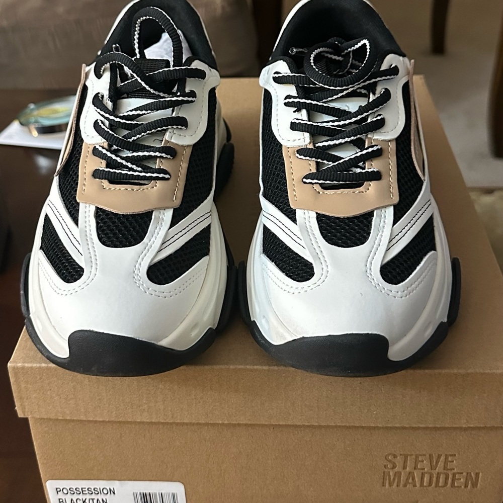 Steve Madden Black, White, and Tan Chunky Sneakers - Picture 2 of 3
